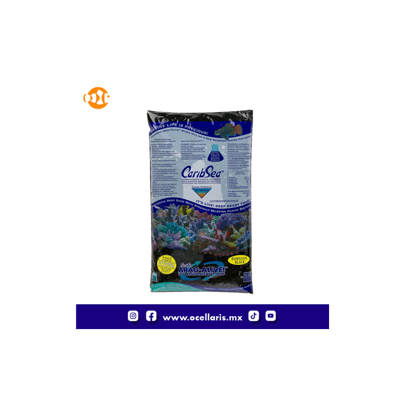 CaribSea Hawaiian Black - 20 lb - Sustrato de Aragonita viva