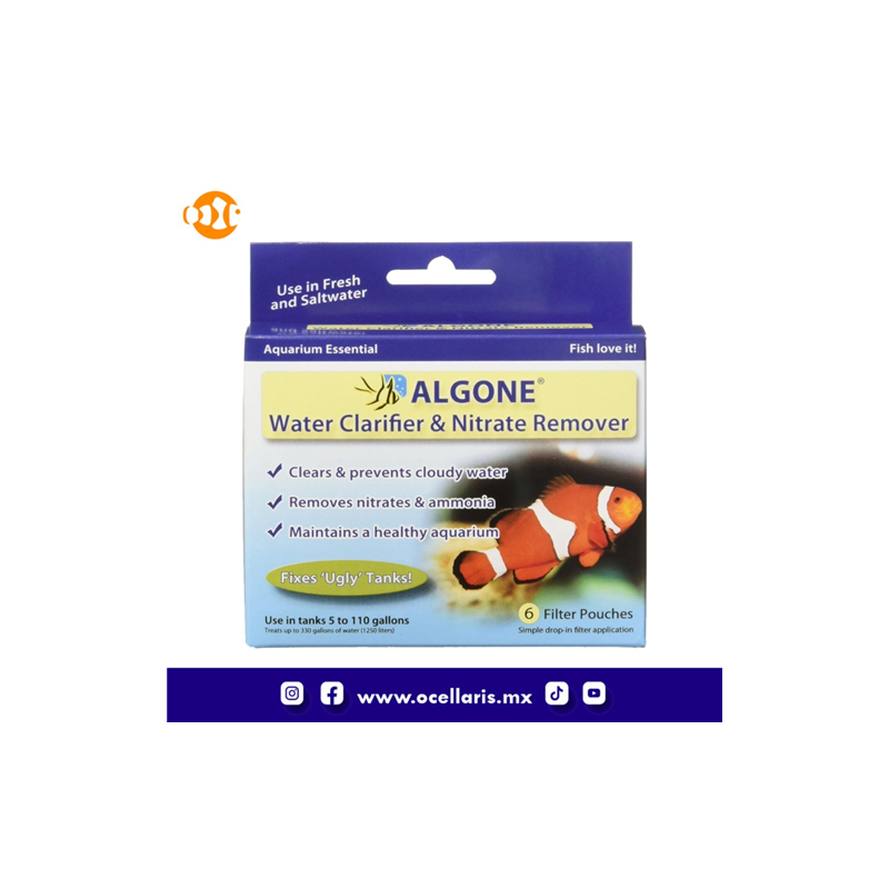 Clarificador de agua para acuarios y removedor de nitratos - 1,250 Lts.